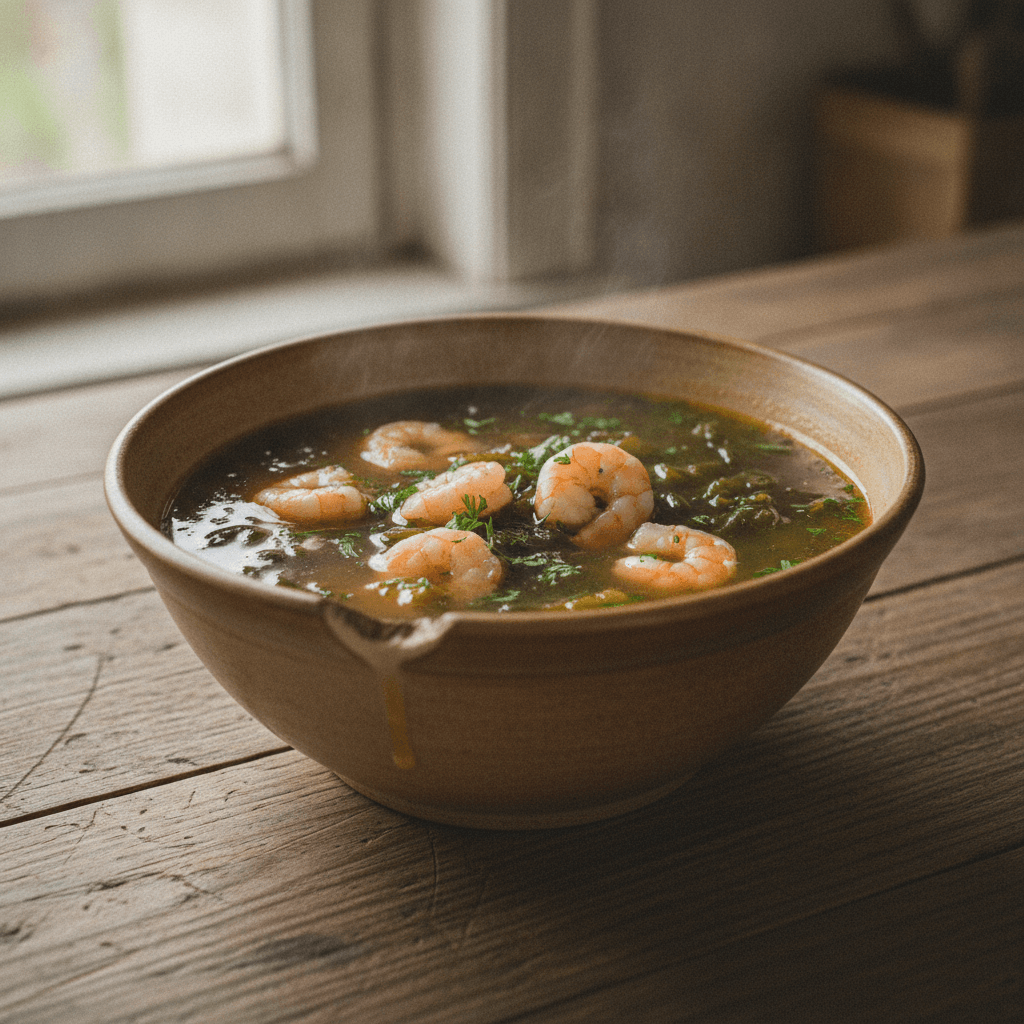 Algensuppe mit Shrimps