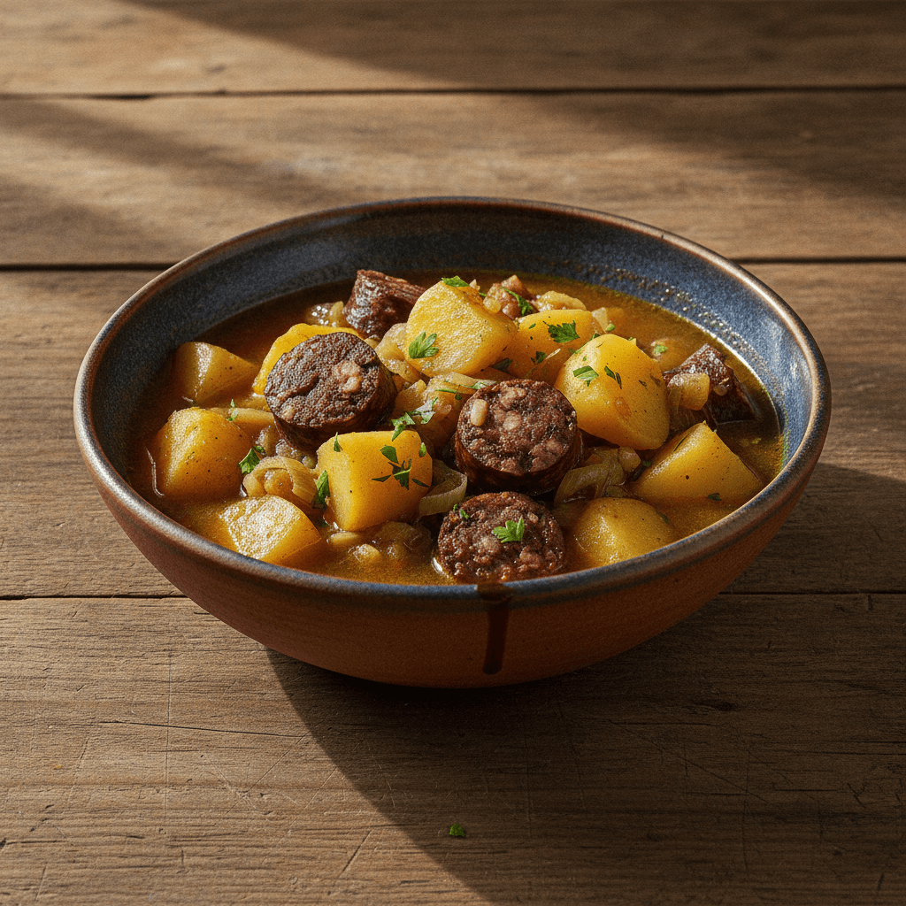 Deftiger Kartoffeltopf mit Rotwurst