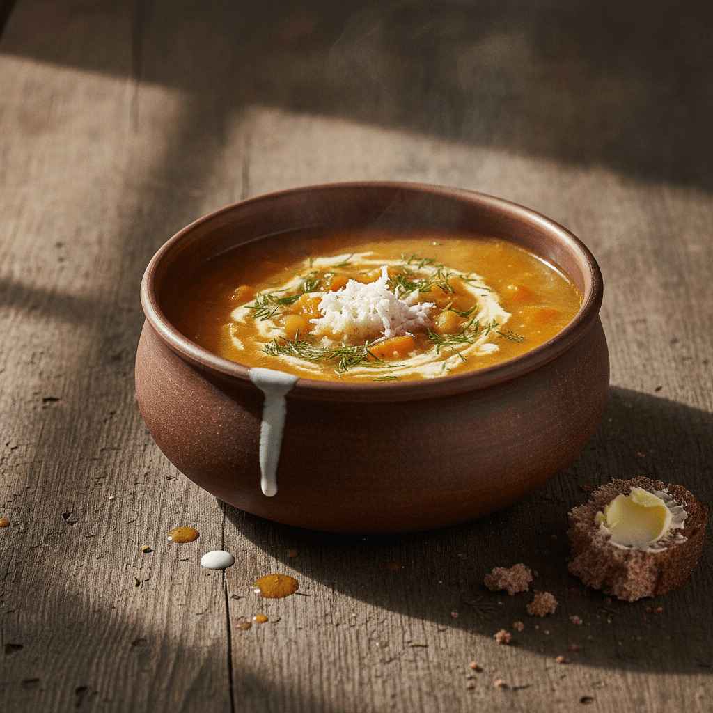 Herzhafte Kartoffel-Karotten-Suppe mit Meerrettich-Note
