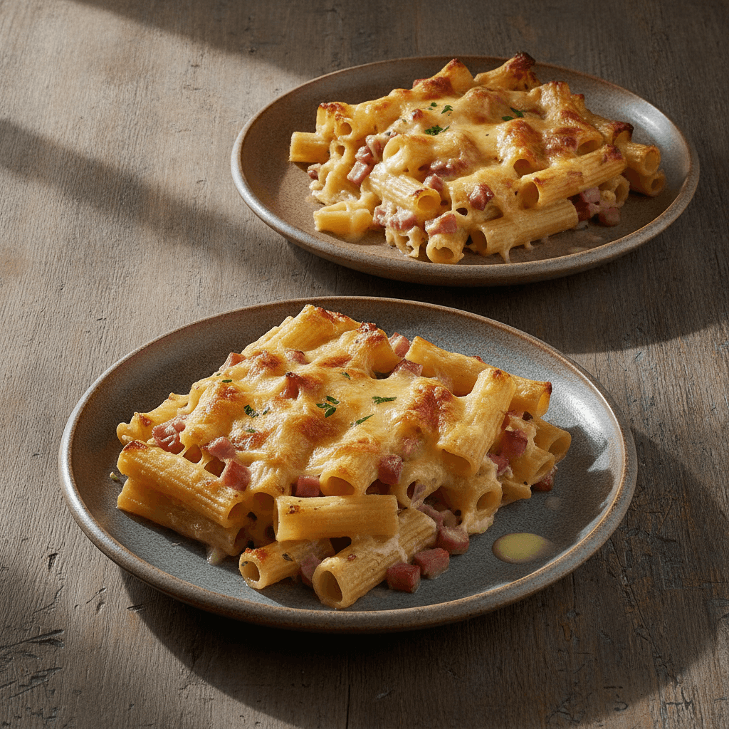 Herzhafter Nudelauflauf mit Schinken und Käse