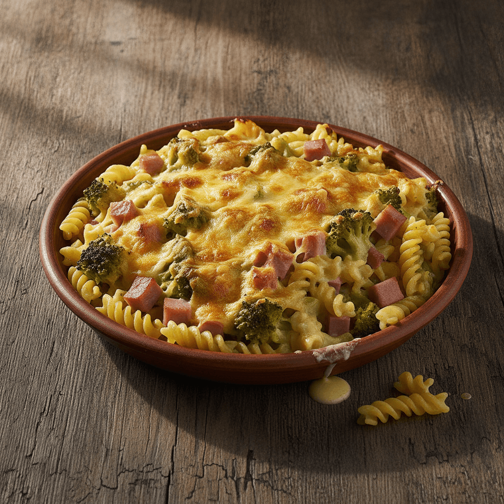 Nudelauflauf mit Brokkoli und Schinken