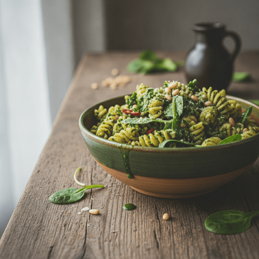 Nudeln mit Feldsalat-Pesto